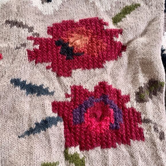 Vintage Handknit Alpaca Wool Floral Grandma Sweater Hallet Medium - Picture 3 of 10